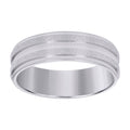 Stainless Steel Mens Stone Finish Grooved Comfort-Fit Wedding Band 7mm Size 12