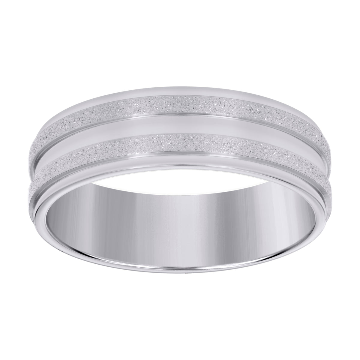 Stainless Steel Mens Stone Finish Grooved Comfort-Fit Wedding Band 7mm Size 12