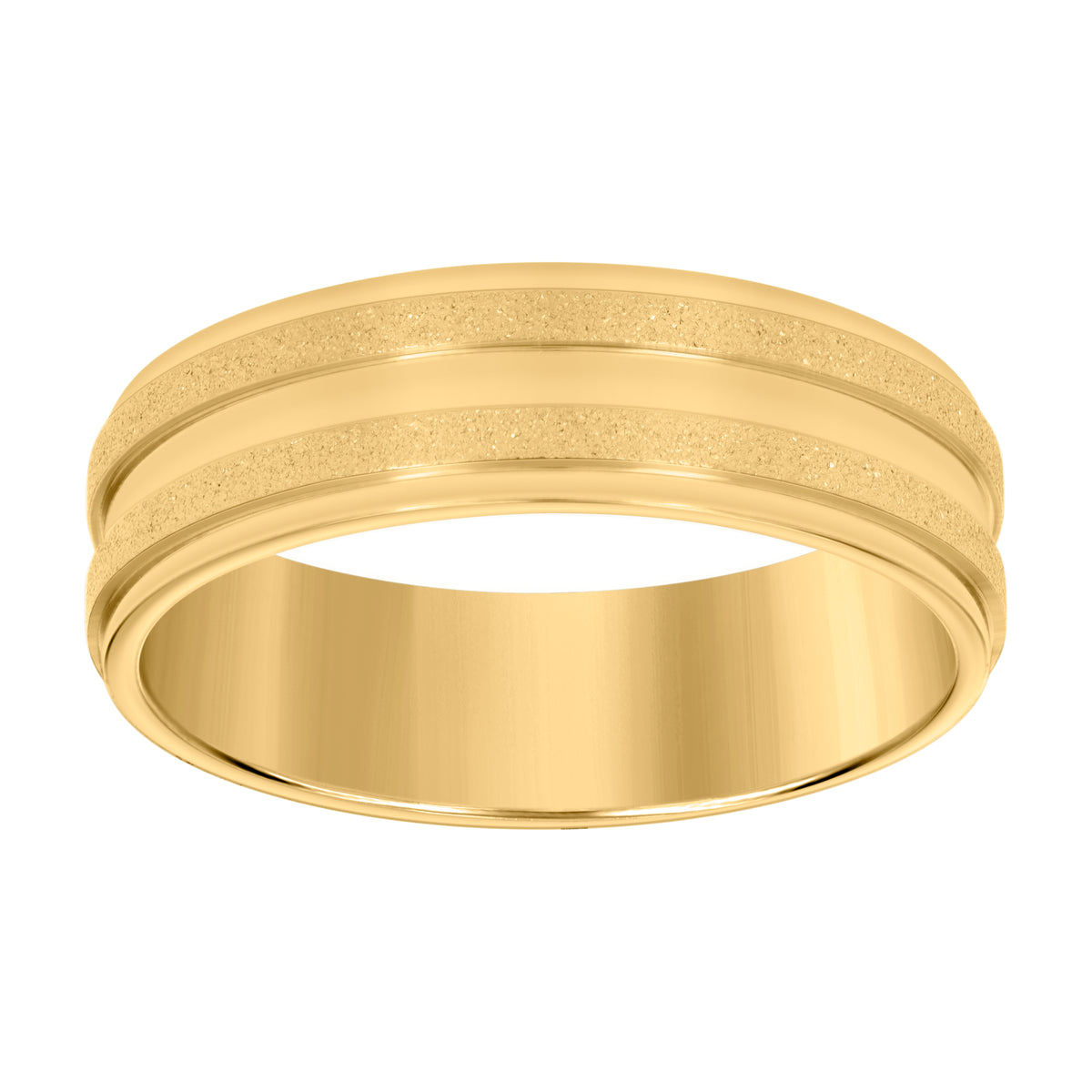 Stainless Steel Yellow-tone Mens Stone Finish Grooved Comfort-Fit Wedding Band 7mm Size 11