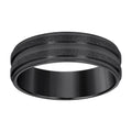 Stainless Steel Black-tone Mens Stone Finish Grooved Comfort-Fit Wedding Band 7mm Size 10