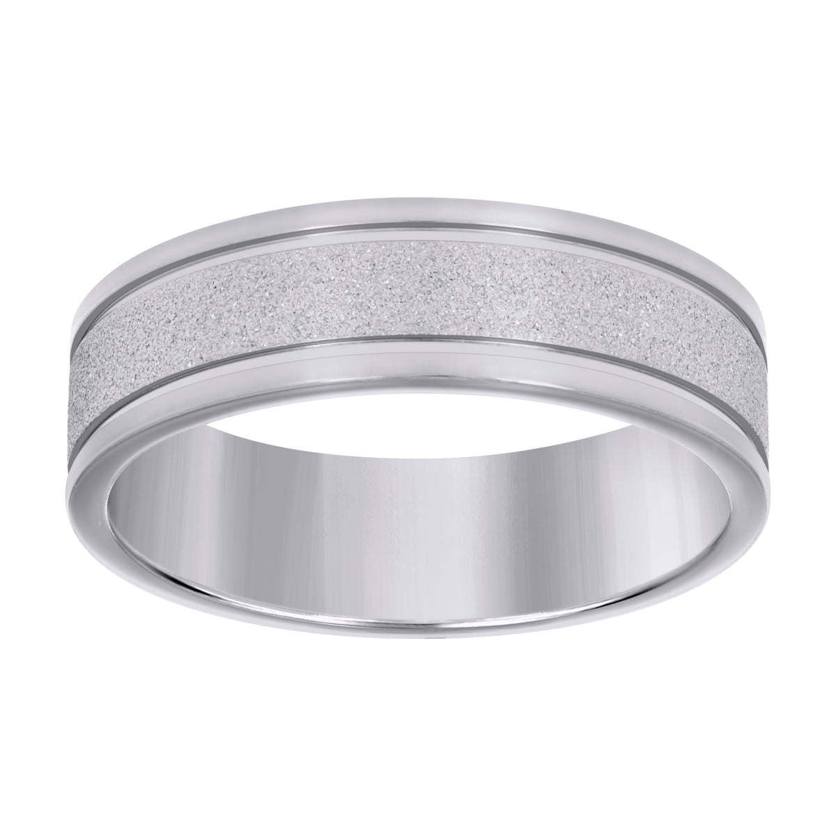 Stainless Steel Mens Stone Finish Grooved Comfort-Fit Wedding Band 7mm Size 9
