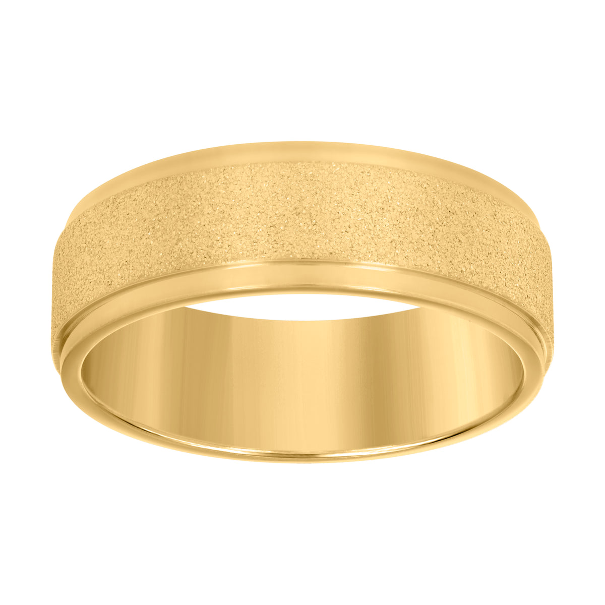 Stainless Steel Yellow-tone Mens Stone Finish Comfort-Fit Wedding Band 8mm