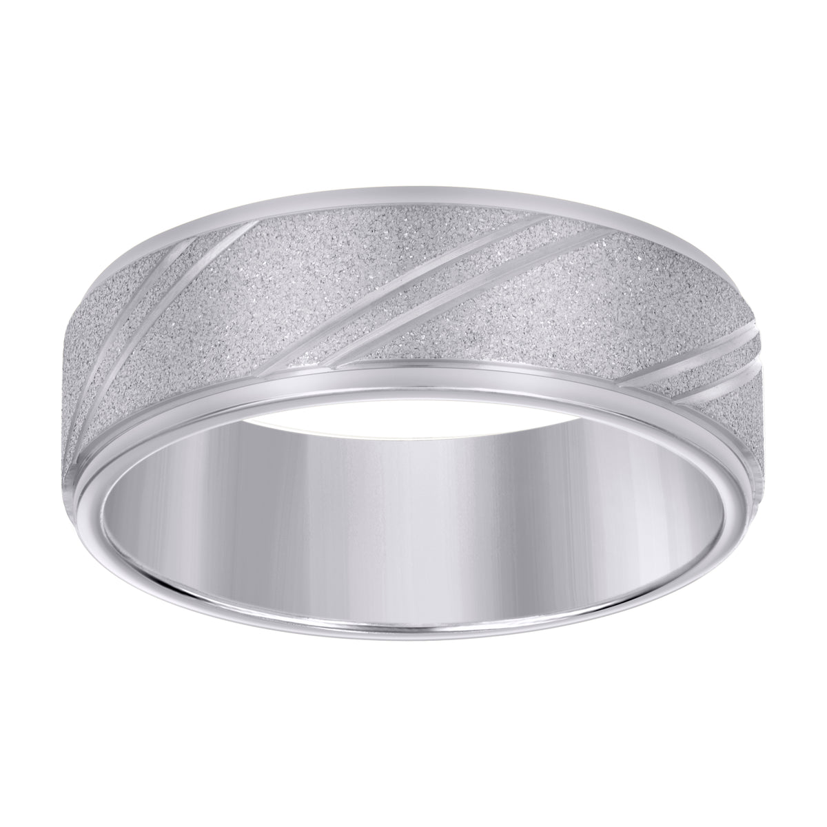 Stainless Steel Mens Stone Finish Grooved Comfort-Fit Wedding Band 8mm Size 10