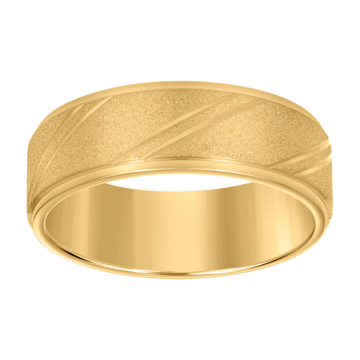 Stainless Steel Yellow-tone Mens Stone Finish Grooved Comfort-Fit Wedding Band 8mm Size 11
