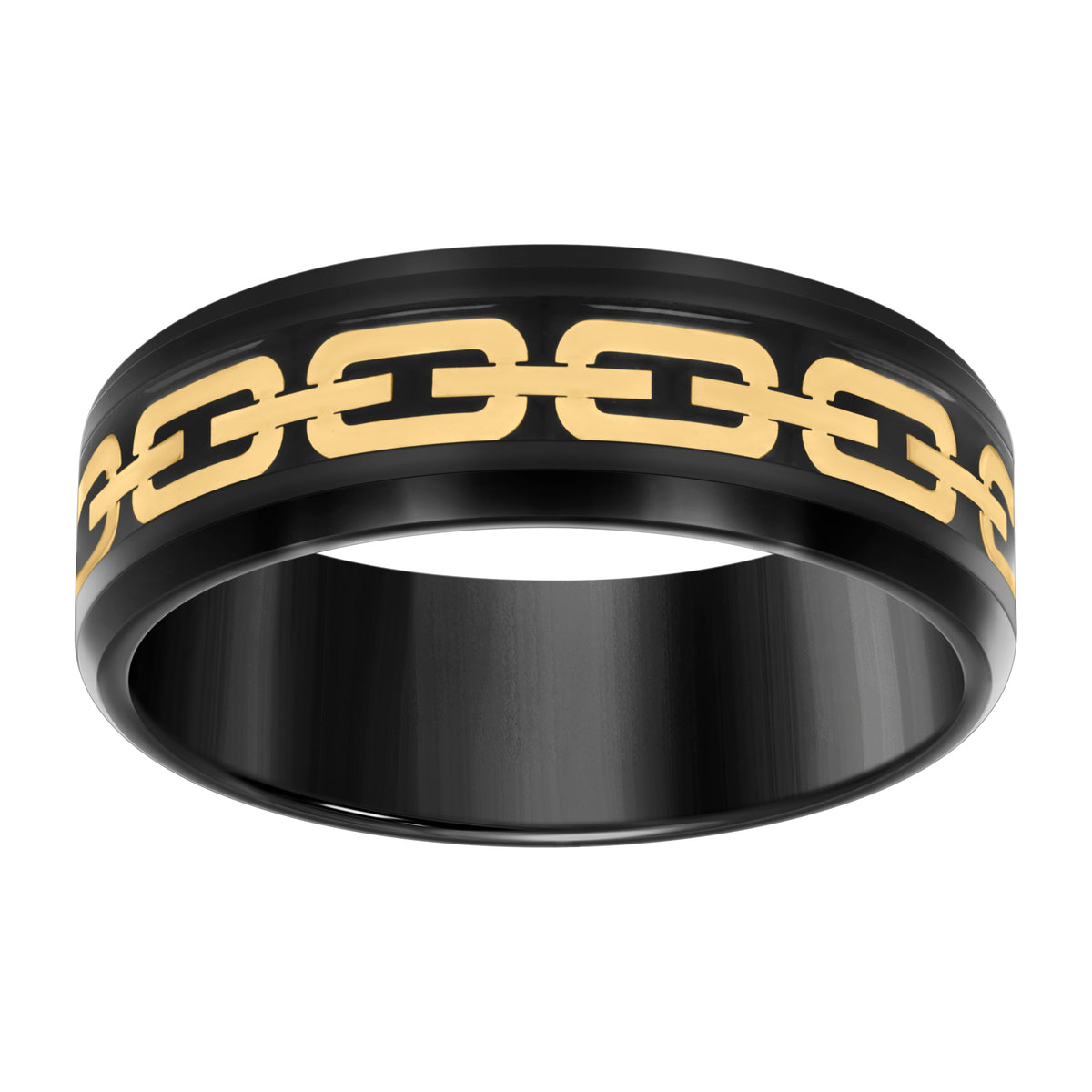 Stainless Steel Yellow & Black-tone Mens Comfort-Fit Wedding Band 8mm Size 12