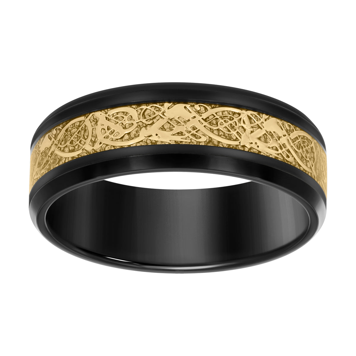 Stainless Steel Yellow & Black-tone Mens Inlay Comfort-Fit Wedding Band 8mm Size 11
