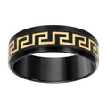Stainless Steel Yellow & Black-tone Mens Greek Key Inlay Comfort-Fit Wedding Band 8mm Size 10