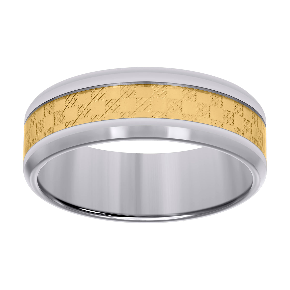 Stainless Steel Yellow-tone Mens Inlay Comfort-Fit Wedding Band 8mm Size 12