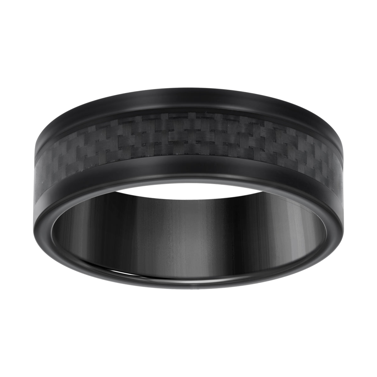 Stainless Steel Black-tone Mens Carbon Fiber Inlay Comfort-Fit Wedding Band 8mm