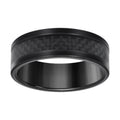 Stainless Steel Black-tone Mens Carbon Fiber Inlay Comfort-Fit Wedding Band 8mm Size 10