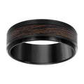 Stainless Steel Black-tone Mens Wood Inlay Comfort-Fit Wedding Band 8mm