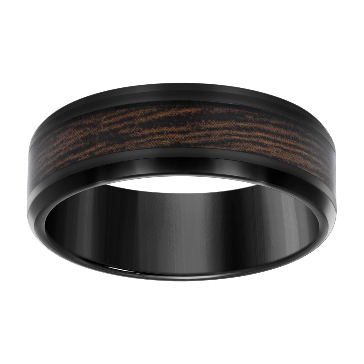 Stainless Steel Black-tone Mens Wood Inlay Comfort-Fit Wedding Band 8mm Size 11