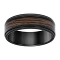 Stainless Steel Black-tone Mens Wood Inlay Comfort-Fit Wedding Band 8mm Size 9