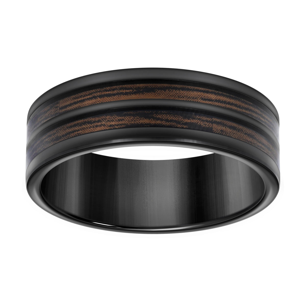 Stainless Steel Black-tone Mens Wood Inlay Comfort-Fit Wedding Band 8mm Size 12