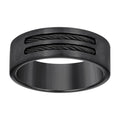 Stainless Steel Black-tone Mens Cable Inlay Comfort-Fit Wedding Band 8mm Size 10