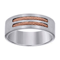 Stainless Steel Rose-tone Mens Cable Inlay Comfort-Fit Wedding Band 8mm Size 10