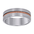 Stainless Steel Rose-tone Mens Cable Inlay Comfort-Fit Wedding Band 8mm Size 12