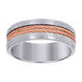 Stainless Steel Rose-tone Mens Cable Inlay Comfort-Fit Wedding Band 8mm