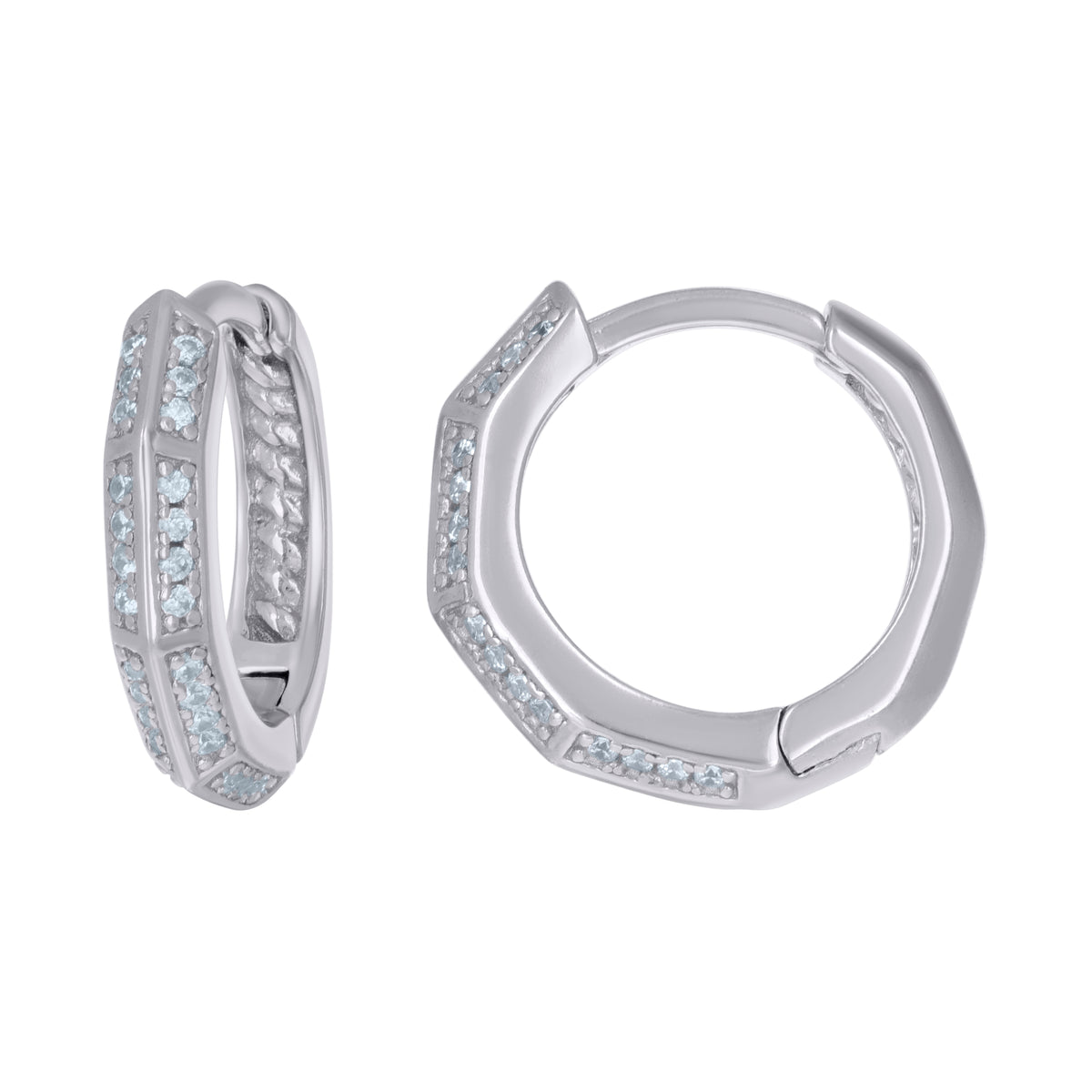 925 Sterling Silver Womens Cubic-Zirconia Fashion Hoop Huggies Earrings