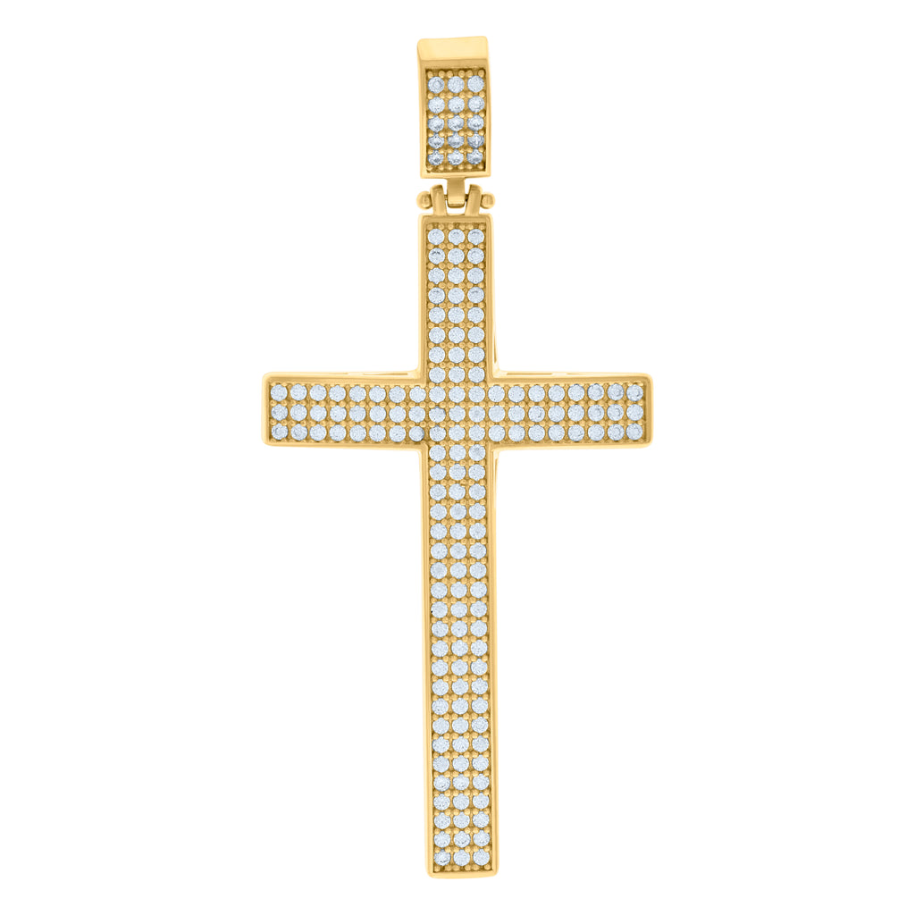 10K Yellow Gold Mens Cubic-Zirconia Cross Religious Charm Pendant