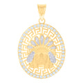 10K Two-tone Gold Mens Cubic-Zirconia Native American Indian Chief Fashion Charm Pendant