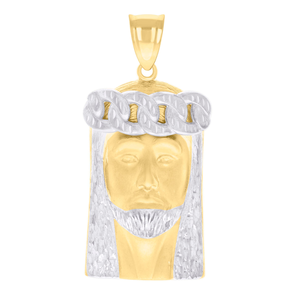 10K Two-tone Gold Mens Jesus Religious Charm Pendant