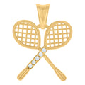 10K Yellow Gold Unisex Cubic-Zirconia Tennis Racket Sports Charm Pendant
