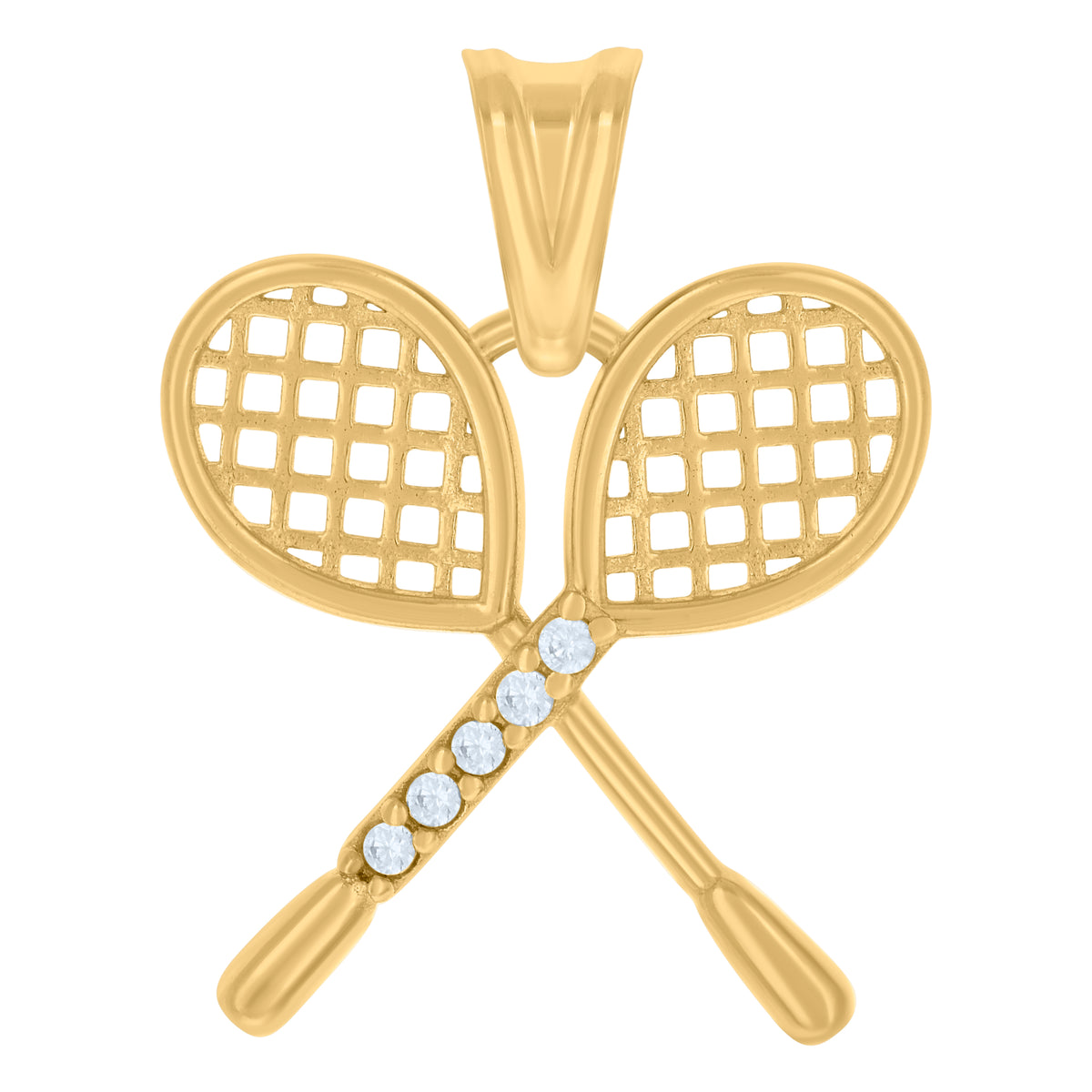 10K Yellow Gold Unisex Cubic-Zirconia Tennis Racket Sports Charm Pendant