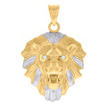 10K Two-tone Gold Mens Cubic-Zirconia Leo/Lion Head Zodiac Sign/Wildlife Charm Pendant