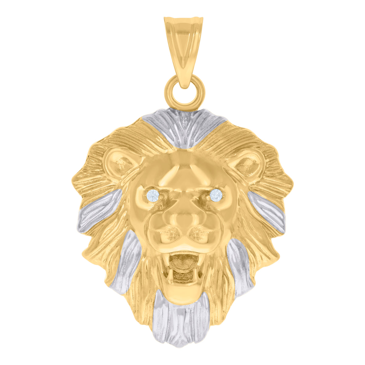 10K Two-tone Gold Mens Cubic-Zirconia Leo/Lion Head Zodiac Sign/Wildlife Charm Pendant