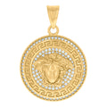 10K Yellow Gold Mens Cubic-Zirconia Greek Key Medusa Egyptian Charm Pendant