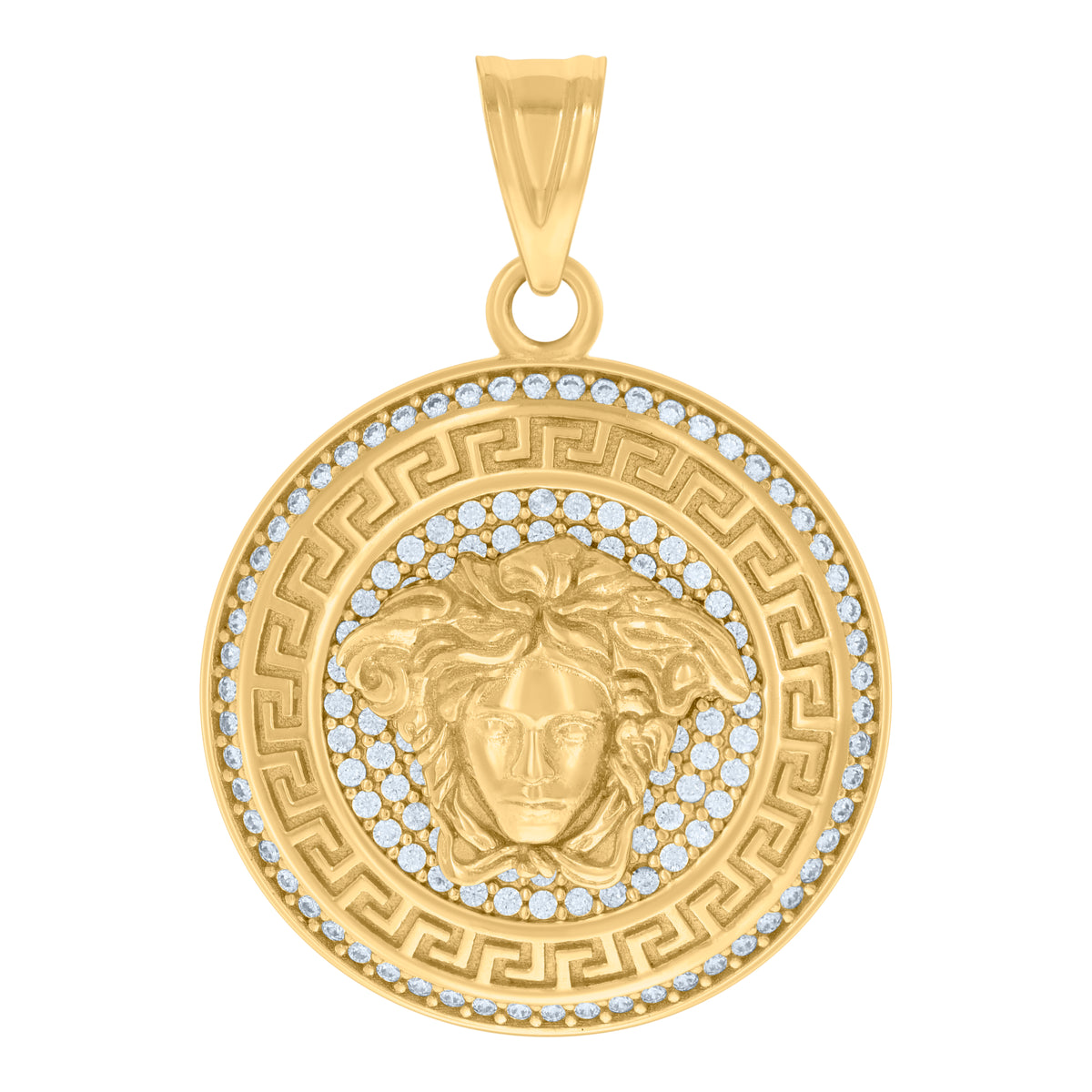 10K Yellow Gold Mens Cubic-Zirconia Greek Key Medusa Egyptian Charm Pendant