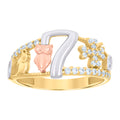 10K Tri-Color Gold Womens Pink White Cubic-Zirconia Elephant Owl Clover 7 Good Luck Ring