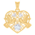 10K Two-tone Gold Womens Cubic-Zirconia Flying Doves Heart Charm Pendant