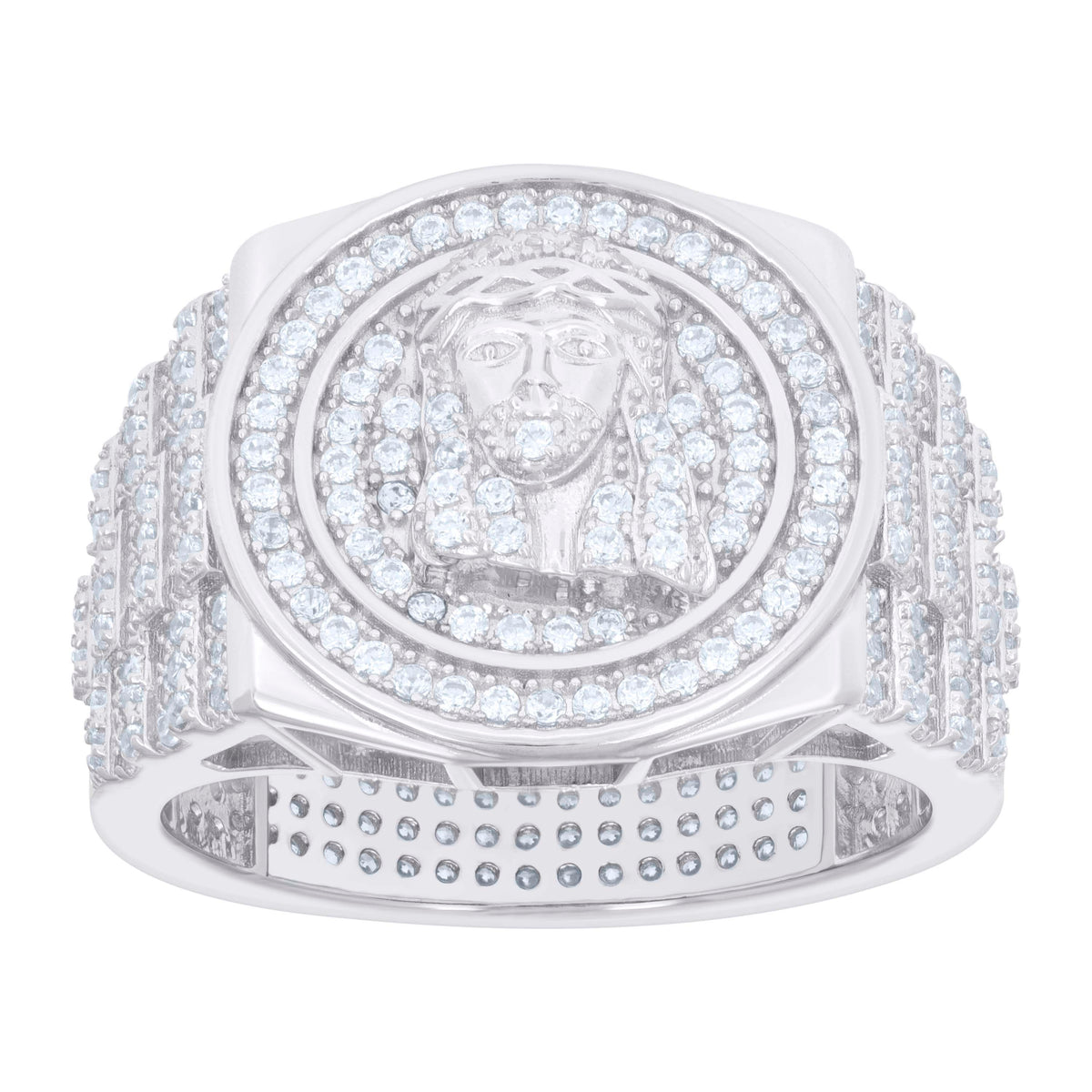 925 Sterling Silver Mens Cubic-Zirconia Jesus Religious Ring Size 9