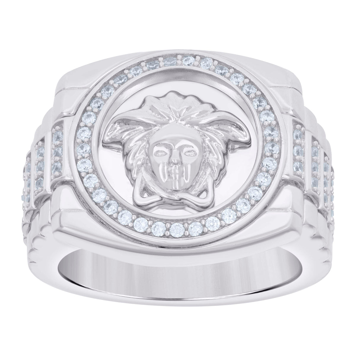 925 Sterling Silver Mens Cubic-Zirconia Medusa Egyptian Fashion Ring
