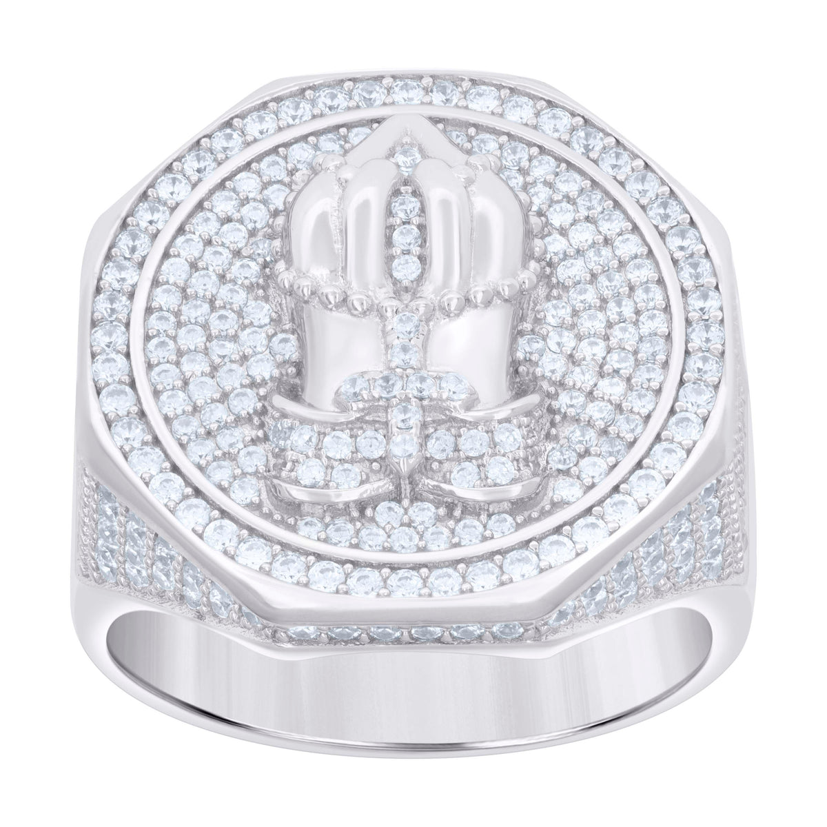 925 Sterling Silver Mens Cubic-Zirconia Praying Hands Symbol Religious Ring Size 12