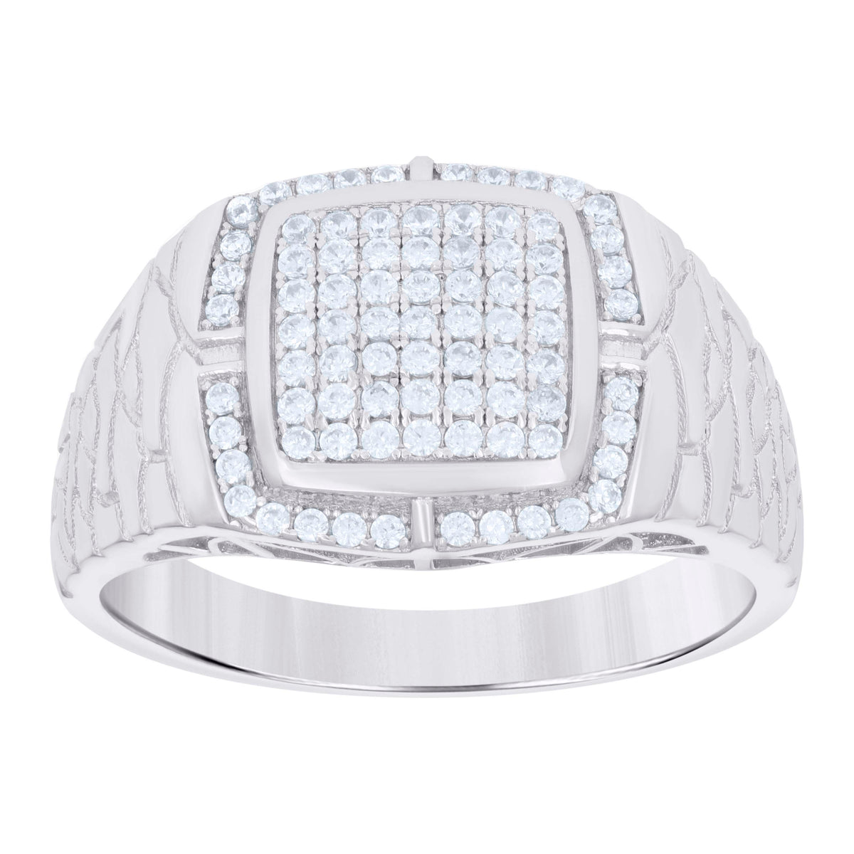 925 Sterling Silver Mens Cubic-Zirconia Square Head Fashion Ring Size 10