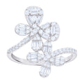 925 Sterling Silver Womens Baguette Round Cubic-Zirconia Flower Fashion Ring Size 7