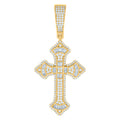 925 Sterling Silver Yellow-tone Mens Baguette Round Cubic-Zirconia Cross Religious Charm Pendant