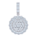 925 Sterling Silver Mens Baguette Round Cubic-Zirconia Star Of David Symbol Religious Charm Pendant