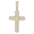 925 Sterling Silver Yellow-tone Mens Baguette Round Cubic-Zirconia Cross Religious Charm Pendant