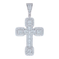 925 Sterling Silver Mens Baguette Round Cubic-Zirconia Cross Religious Charm Pendant