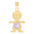 10K Yellow Gold Mens Purple Cubic-Zirconia Boy Birthstone Baby Charm Pendant