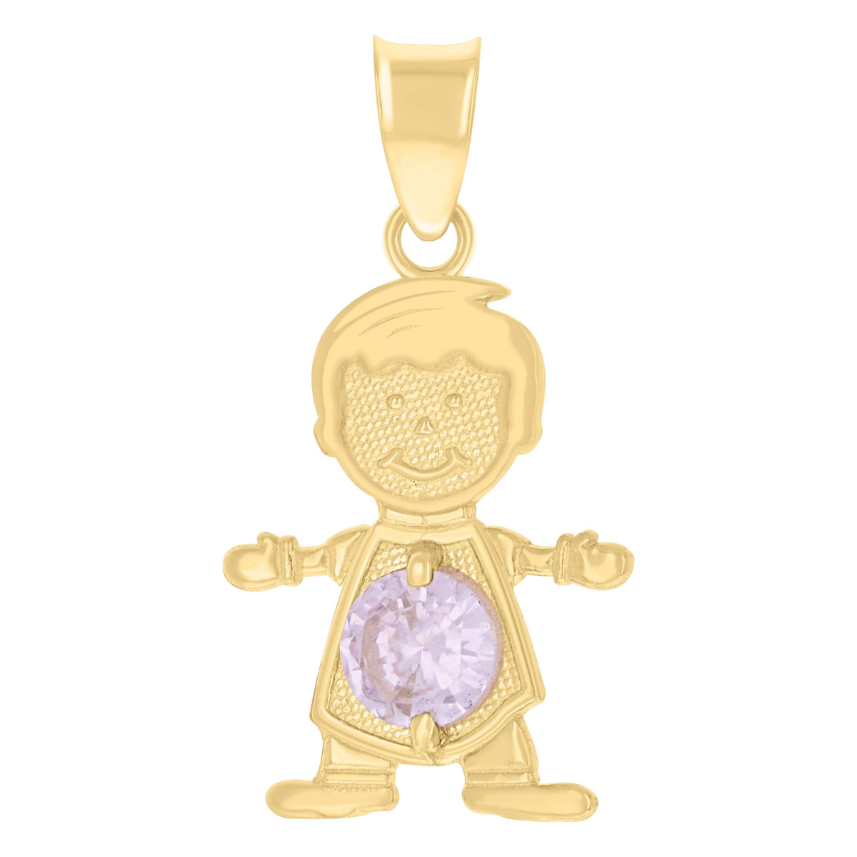 10K Yellow Gold Mens Purple Cubic-Zirconia Boy Birthstone Baby Charm Pendant
