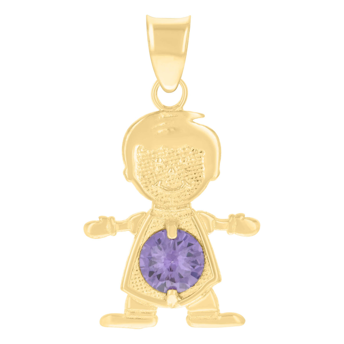 10K Yellow Gold Mens Purple Cubic-Zirconia Boy Birthstone Baby Charm Pendant