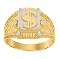 10K Two-tone Gold Mens Cubic-Zirconia Dollar Symbol Currency Ring