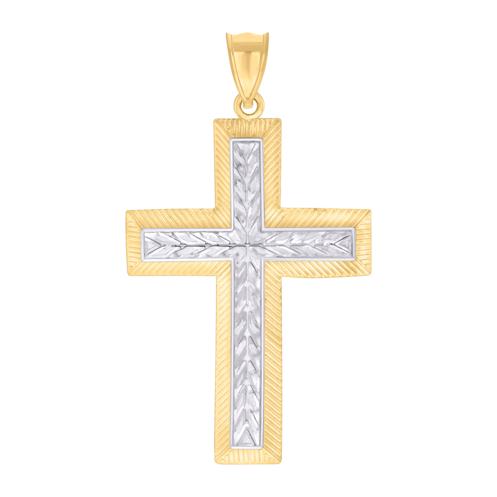 10K Two-tone Gold Mens Cross Religious Pendant