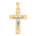 10K Two-tone Gold Mens Crucifix Cross Religious Pendant