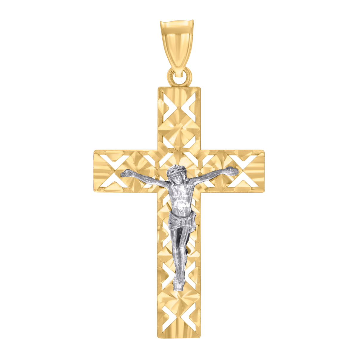 10K Two-tone Gold Mens Crucifix Cross Religious Pendant